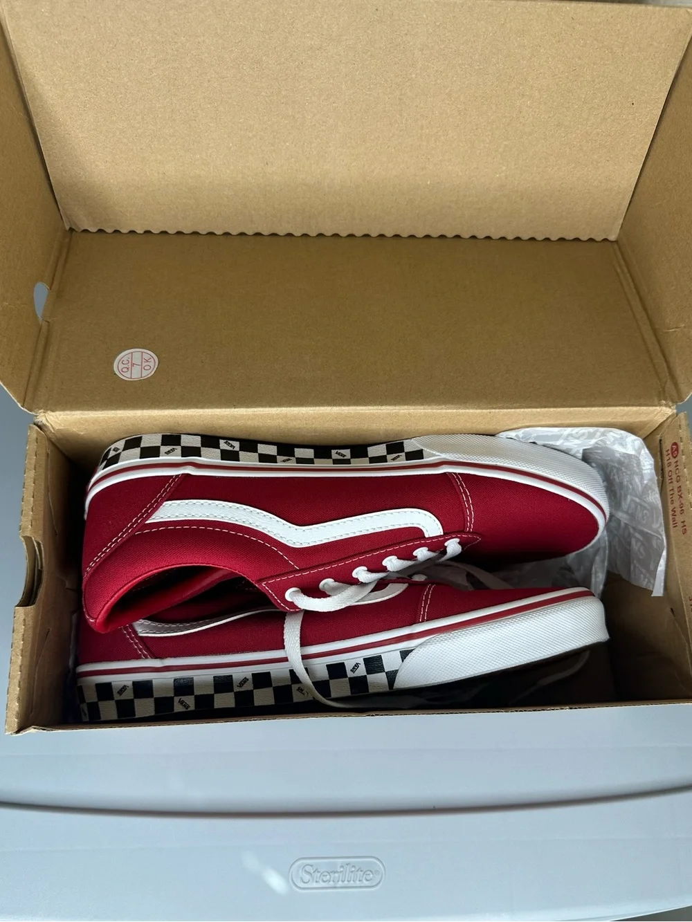 Vans Kids' Red Canvas Old Skool Sneakers with Checkerboard Accent